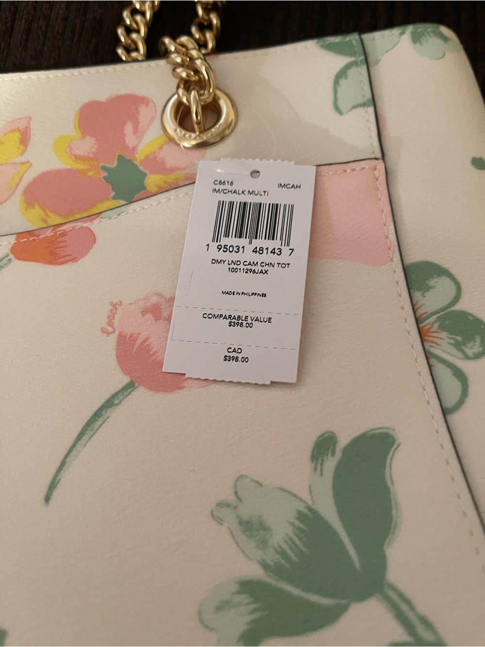 Coach Floral Print Shoulder Tote - Pastel Pink/Off White - Picture 3 of 12